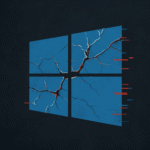 Cracked and glitched Windows logo symbolising system fragmentation and poor development practices behind bad Windows apps.