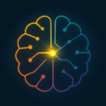 Stylised digital illustration of a glowing abstract brain, representing Business Intelligence Discipline, with interconnected neural-like pathways in vibrant gradients—yellow, orange, magenta, and teal—on a dark background. A bright central node symbolises insight, clarity, and structured intelligence.