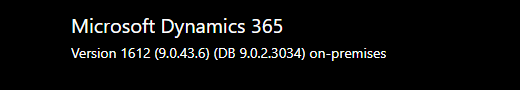 Dynamics 365 - About box showing a mismatch between product version and database version.