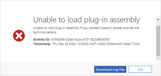 Dynamics 365 - Unable to load plug-in assembly.