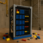 Partially built LEGO server rack symbolising agile infrastructure in progress